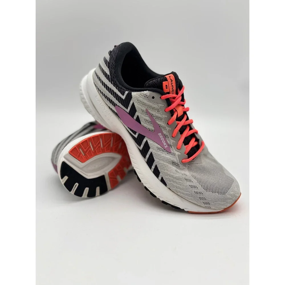 Brooks Launch 6 Womens Running Shoes Grey Black Pink 1202851D027 Wide D Size 8